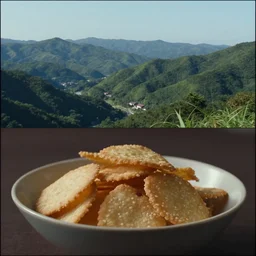 home video footage, japanese snacks on a bowl ; daylight, summer, color vhs picture quality