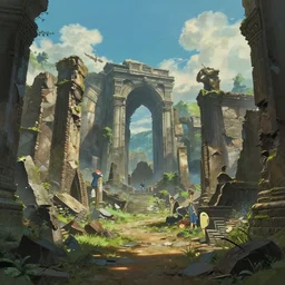 Surrealist ancient ruins, rendered by Beeple, Makoto Shinkai, syd meade, simon stålenhag, environment concept, digital art, unreal engine, WLOP, trending on artstation, 4K UHD image, octane render,