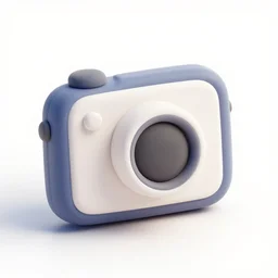 Very tiny camera icon, iOS emoji, 3D clay render, 4k UHD, white background, isometric top down left view, diffuse lighting