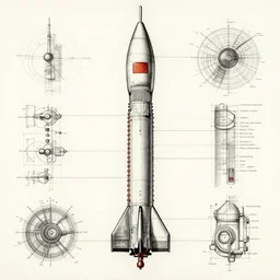 soviet rocket highly detailed technical drawing with parts