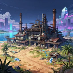 a beautiful very detailed anime illustration of ranch - style industrial architecture nature abandoned unfinished building city urbex by jan van goyen, futuristic otherworldly assassin's creed desert crystal retrowave poppy synthwave myst lake at summer nightvision universe cyberpunk vice city, archdaily, wallpaper, highly detailed, trending on artstation.