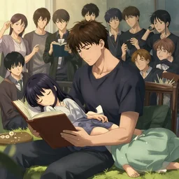 cell shaded, realistic death reading a book, sitting next to a cute sleeping anime girl, wlop, ilya kuvshinov, artgerm, krenz cushart, greg rutkowski, hiroaki samura, range murata, james jean, katsuhiro otomo, erik jones