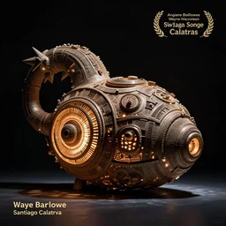 ancient technology artifact with glowing parts in the dark, by wayne barlowe and santiago calatrava