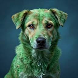 homeless abandoned stray dog with very sad smart eyes, in the style of anna atkins, solarpunk, exact anatomy, atmospheric, clean, intricate and epic composition, green by caravaggio, insanely quality, highly detailed, masterpiece, blue light, artstation, 4 k