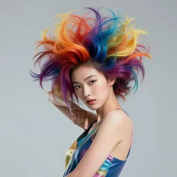 portrait of a futuristic fashion model with an exuberant surreal hair style, colorful, dynamic pose, beautiful realistic face, octane render, vray, detailed, wide angle, halftoned, editorial illustration, matte print, grainy light, ( ( dither ) ), risograph, high contrast, screen print, rich grainy texture