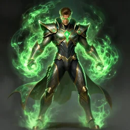 jr oppenheimer with green glowing eyes charging energy around him, dramatic standing pose, intricate, elegant, highly detailed, centered, digital painting, artstation, concept art, smooth, sharp focus, league of legends concept art, wlop.
