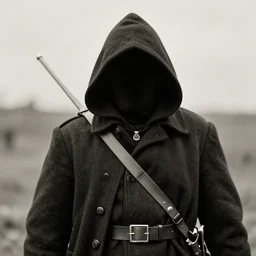portrait of faceless grim reaper, ww1 photo, grainy, high detail, high resolution,
