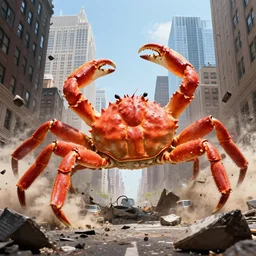a giant crab destroying manhattan
