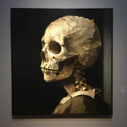 a womans face in profile made of leaf skeleton in the style of the dutch masters and gregory crewdson dark and moody. for museum gallery
