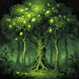 lovecraftian eldritch lime trees by roger dean and ukiyo - e, 8 k, octane rendered