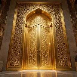 an islamic style ornamental gate into other dimension, gold, ornament, intarsia, portal, doorway, dynamic lighting, ambient lighting, atmospherical, photorealistic fantasy concept art, trending on art station, stunning visuals, creative, cinematic, ultra detailed