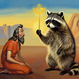 racoon - hierophant blessing people in style of dali