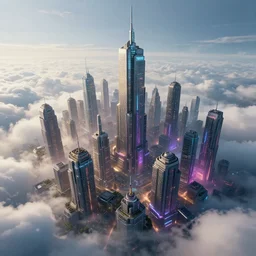 a ultra - realistic cg rendering of the cyberpunk city on the cloud, greg rutkowski and james gurney, huge buildings, neon lights, cloud, light effect, 8 k, unreal engine, trending on artstation, expansive view - h 7 6 8 - w 6 4 0