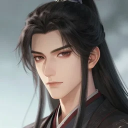 headshot portrait of Wei Wuxian, anime character art, beautiful detail, extreme detail, artstationhd, NIXEU, WLOP, long hair, black hair, official artwork, trending on artstation