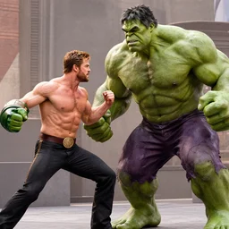 Chris Hemsworth fighting The Incredible Hulk