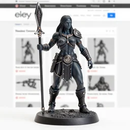 Image on the store website, eBay, Detailed Miniature of a muscular female Orc Warrior with dark green skin .