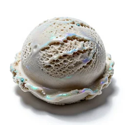 iridescent ice cream scoop, commercial catalog photo, isolated on a pure white background, centered, entire object in frame, sharp focus, soft studio lighting