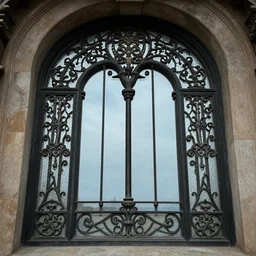 photo of a beautiful window, intricate details, art nouveau, iron frame, skyrim