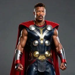 action movie still of Samuel L Jackson as Thor, Marvel, cinematic, vibrant, digital art, gritty, studio lighting, model, realism, 4k