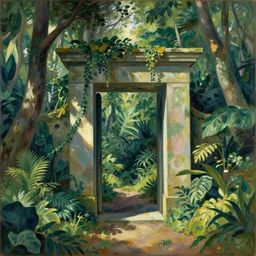 portal ta prohm, jungle, by paul cezanne, sunlit, highly detailed, 4 k
