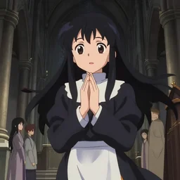 anime visual, portrait of a young fantasy priestess praying a medieval church interior, very low light, cute face by ilya kuvshinov, yoh yoshinari, makoto shinkai, dynamic pose, dynamic perspective, anime cel, anime still image, flat cel shading mucha, rounded eyes, crisp smooth clean lines, dramatic