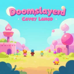 the Doomslayer's adventure in Candy Land, 4k, rounded shapes, digital art