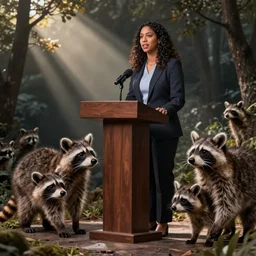 Rashida Tlaib delivering a speech to raccoons