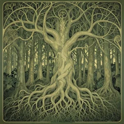 forest, intricate, elegant, magical, powerful, art nouveau, baroque style, roots, branches, enchanted, art by art by artgerm and greg rutkowski and ruan jia and peter polach