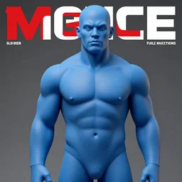 Magazine style cover photo of a single blue skinned men, wearing a fiberglass hat on top of his head. Standing in a knee-deep swamp. Telephoto lens, f2.8