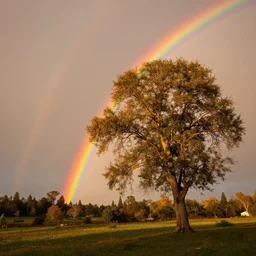 landscape with rainbow tree's, sundown, photograph