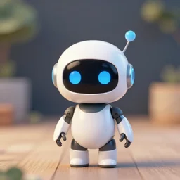 a small cute robot with blue eyes