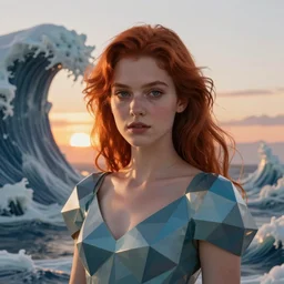 tsunami geometric princess portrait, auburn beauty, artgerm, wlop, sunrise, artstation