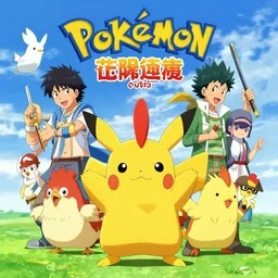 poster for a film fantasy japanese animation called pokemon chicken attack, 8 k, hd, dustin nguyen, akihiko yoshida, greg tocchini, greg rutkowski, cliff chiang