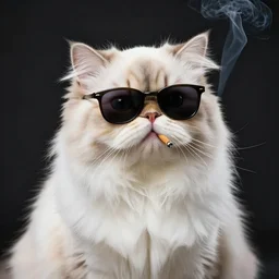 a detailed portrait of a Persian cat wearing Cap and sunglasses smoking cigarette, professional lighting, studio portrait