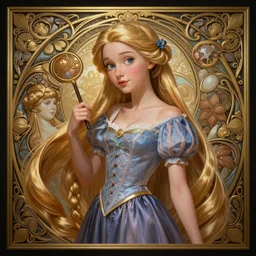 Rapunzel, fantasy, intricate, elegant, highly detailed, digital painting, artstation, concept art, matte, sharp focus, illustration, art by Artgerm and Greg Rutkowski and Alphonse Mucha