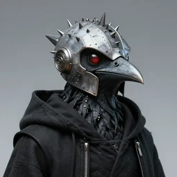 kon - dam with beetle pincers for a chin gunpla spiked and studded droid helmet, artistically anthropomorphic black bird head. cloaked hood down, science fiction, portrait by donato giancola and greg rutkowski and wayne barlow. top all time r / imaginarycyberpunk.