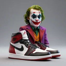 3D render of mid height air jordan sneakers with a portrait of the joker, cinematic, studio lighting, award winning, highly detailed, 4k, hd, sharp