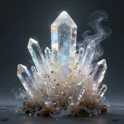 skin concept, biopunk, in full growth, magical smoky translucent luminous sparkling crystals, many details, 3 d, cinematic, hyper realism, high detail, octane render