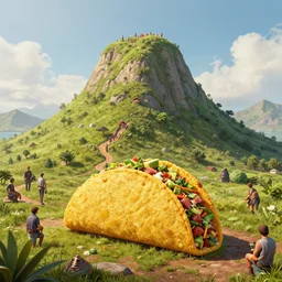 Taco mountain, concept art by Noah Bradley, Darek Zabrocki, Tyler edlin, Jordan Grimmer, Neil Blevins, James Paick, Natasha Tan, highly detailed, ultra detailed, ultra realistic, trending on artstation