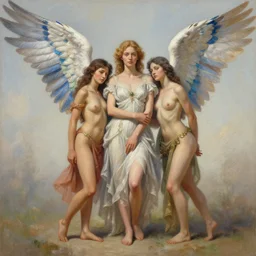 photorealistic color painting of detailed people with wings