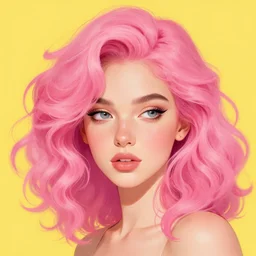 portrait girl pink curly hair, yellow background, art by ismail inceoglu, artstation