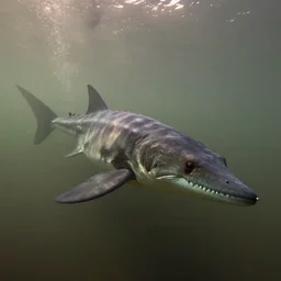 underwater photo of a plesiosaur, murky water, hyperrealistic, Cryengine 8k UHD