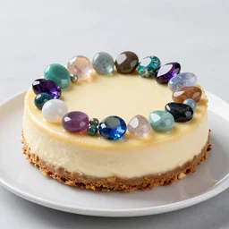 Insanely beautiful and delicious-looking cheesecake made of precious stones and gems, photorealistic, 8K, trending on artstation