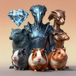 full animal hybrid potrait of a genetic combination between diamond & iron & bronze & copper & hamster, zdzislaw beksinski, lewis jones, dariusz zawadzki, wayne barlow, cold hue's, warm tone gradient background, concept art