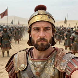selfie of alexander the great during the battle of gaugamela, colorized, damaged, photorealistic