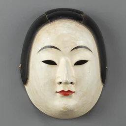 ikki ningyo face mask, japan, meiji period 1 9 th century ; papier mache, gofun, glass and lacquer ; l. 9. 4 5 inch x l. 8. 6 6 inch x h. 1 4. 5 7 inch ; made in the 1 9 th century