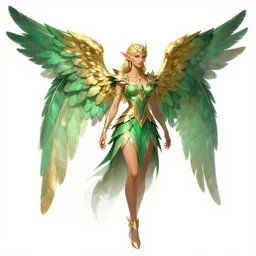Avan Jogia as an angel elf. Large green gold feathers. Character design by charlie bowater, ross tran, artgerm, and makoto shinkai, detailed, inked, western comic book art, 2021 award winning painting
