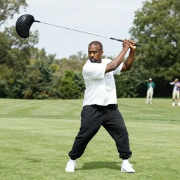 “ kanye west with a huge golf club dancing ”