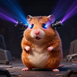 evil hamster as the villain in a james bond film with head mounted laser cannons, digital art