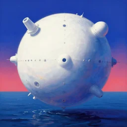 a spherical white space stations looms over the ocean by peter mohrbacher, vivid colors, matte painting, 8K, concept art, mystical color scheme, trending on artstation